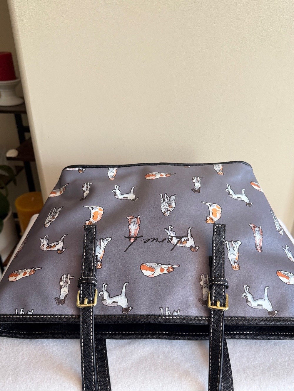 Lerue L Borzoi Russian Wolfhound Dog Print Gray Large Zip purse tote bag - Picture 4 of 5